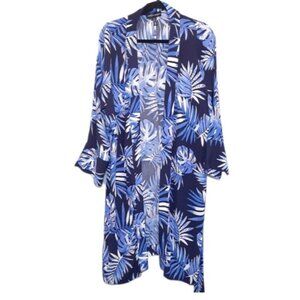 Love & Legend Tropical Swim Cover Blue Belted Robe Long Sleeve Womens Plus Size